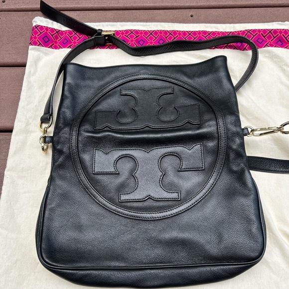 TORY BURCH T SUKI black fold over leather bag Messenger - Picture 11 of 13